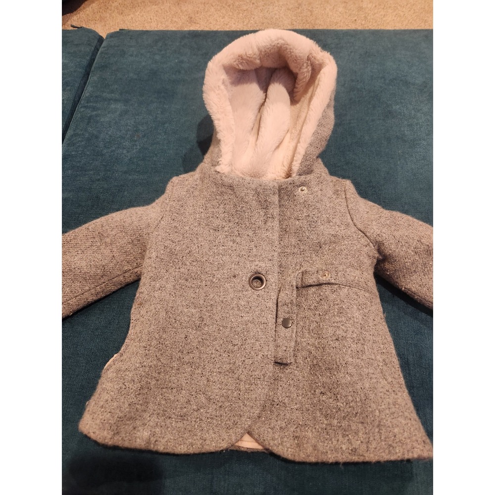 Zara Baby Girl Coat 18 24‎ Months Gray Faux Fur Hooded Outerwear